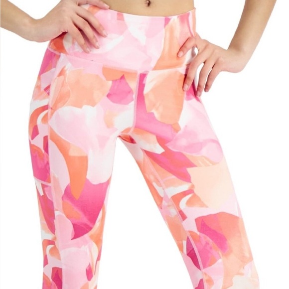 Ideology Pants - EUC Ideology Pink and Orange Floral Leggings, Cropped w/Banded Waistband